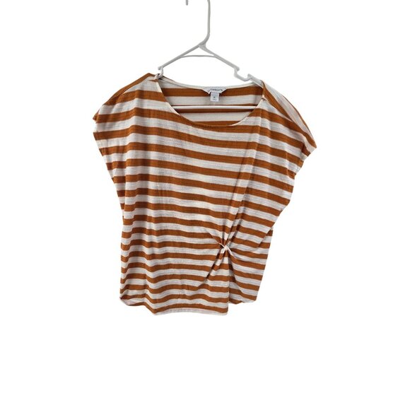 Liz Claiborne Women's Knit Top Pullover Brown White  Striped Size XL Casual - Picture 2 of 7
